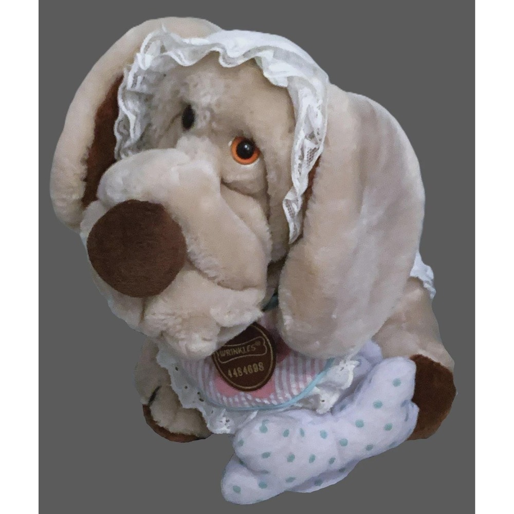 Ganz Bros '84 Wrinkles Baby Girl Dog Plush: Original Outfit Bone Frisbee Dog Tag